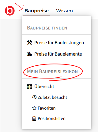 Menü Mein Baupreislexikon