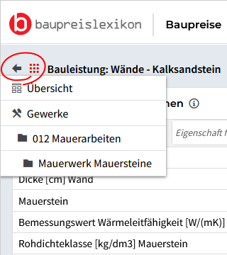 Baupreislexikon Navigation